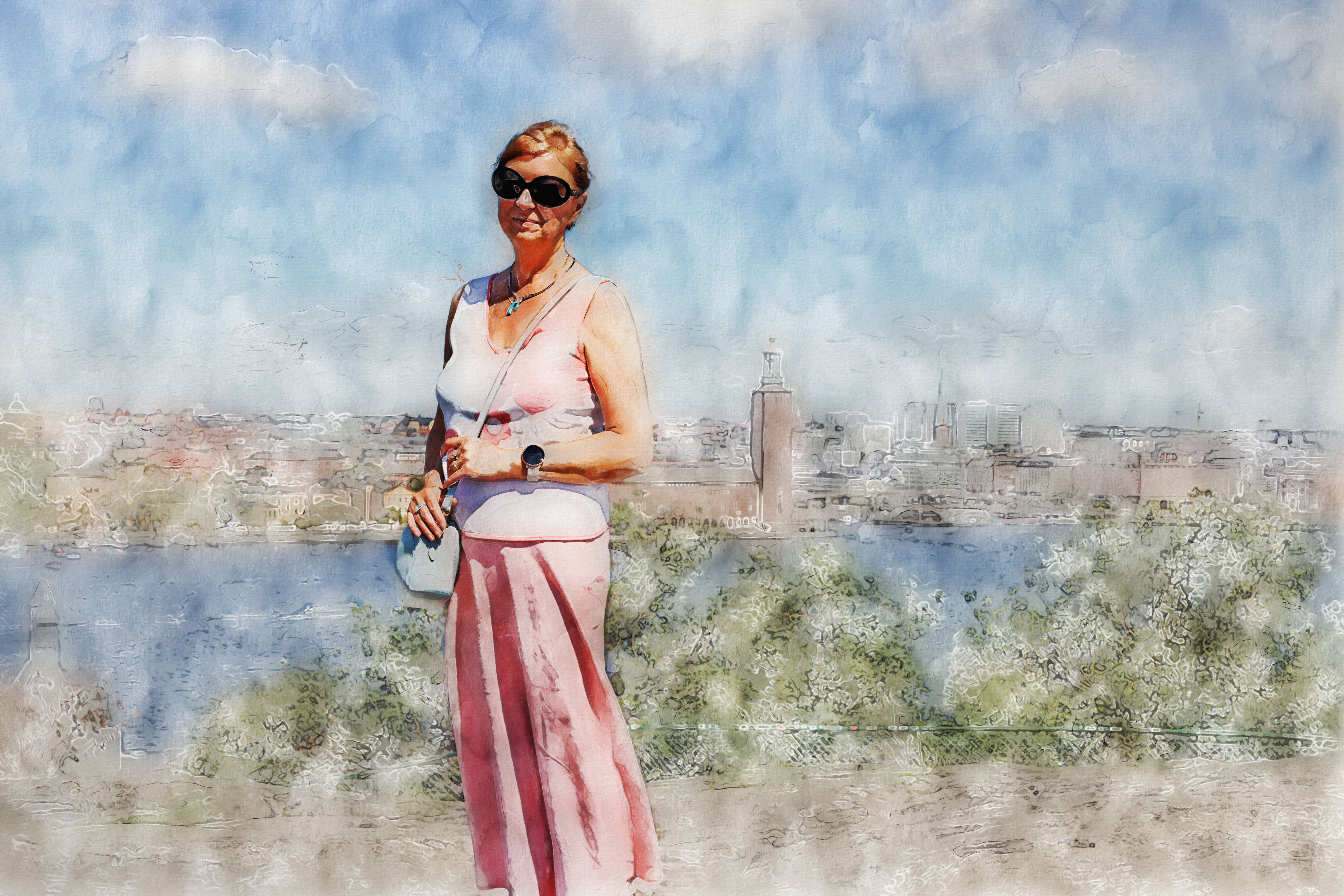 Skinnarviks berget som akvarell